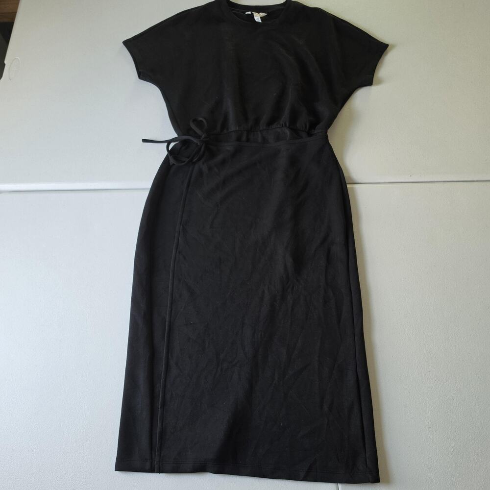 Spanx Air Essentials Dress Large Black Jersey Crew Neck Midi T Shirt Wrap